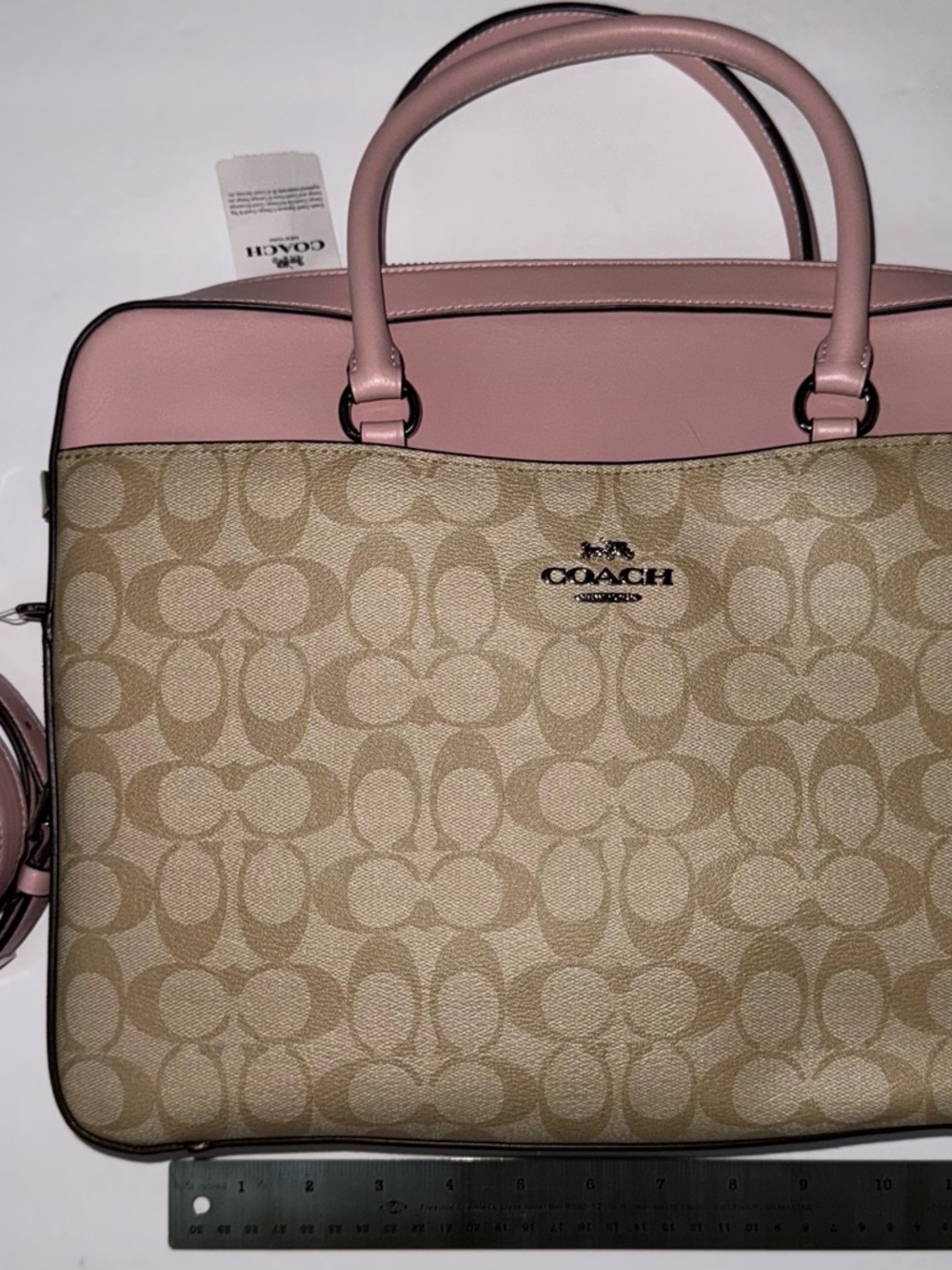 Brand new Coach Pink and Khaki Signature Satchel
